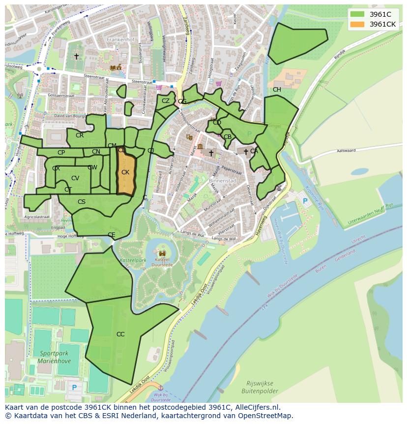 Afbeelding van het postcodegebied 3961 CK op de kaart.