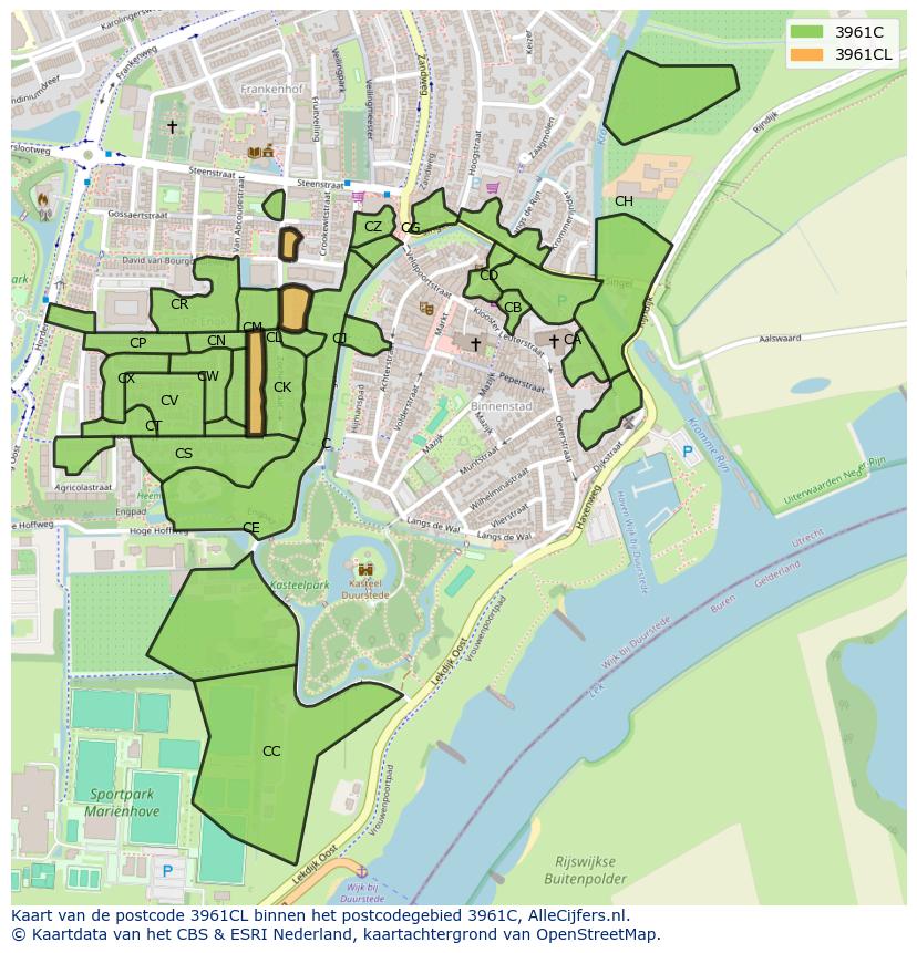 Afbeelding van het postcodegebied 3961 CL op de kaart.