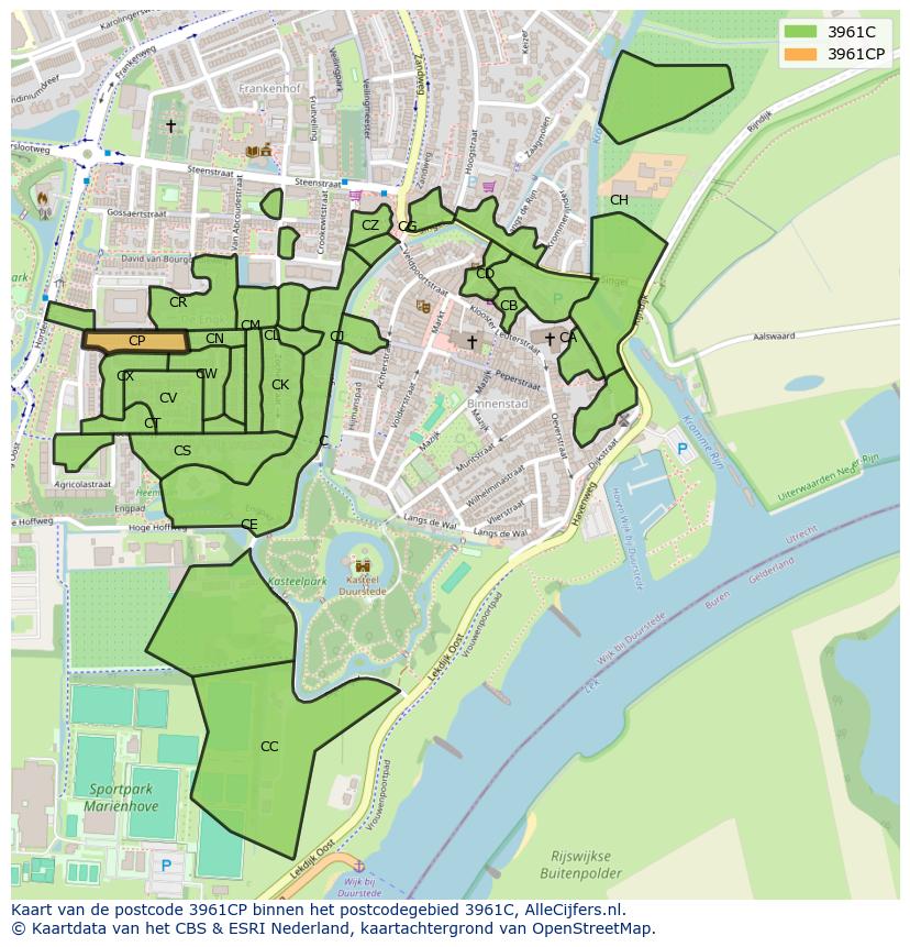 Afbeelding van het postcodegebied 3961 CP op de kaart.