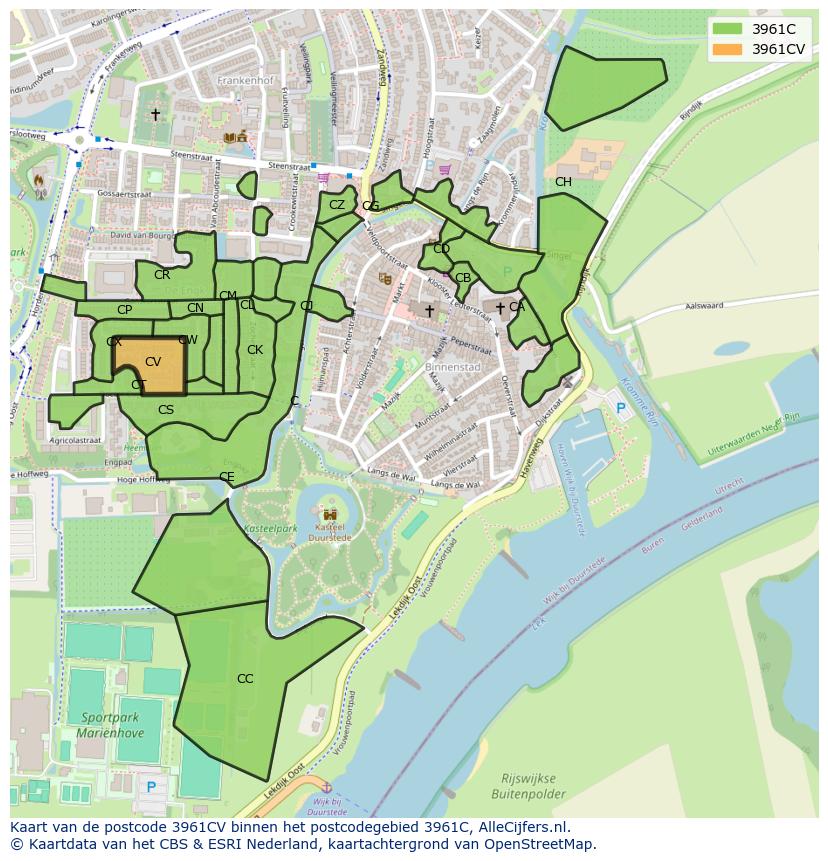 Afbeelding van het postcodegebied 3961 CV op de kaart.