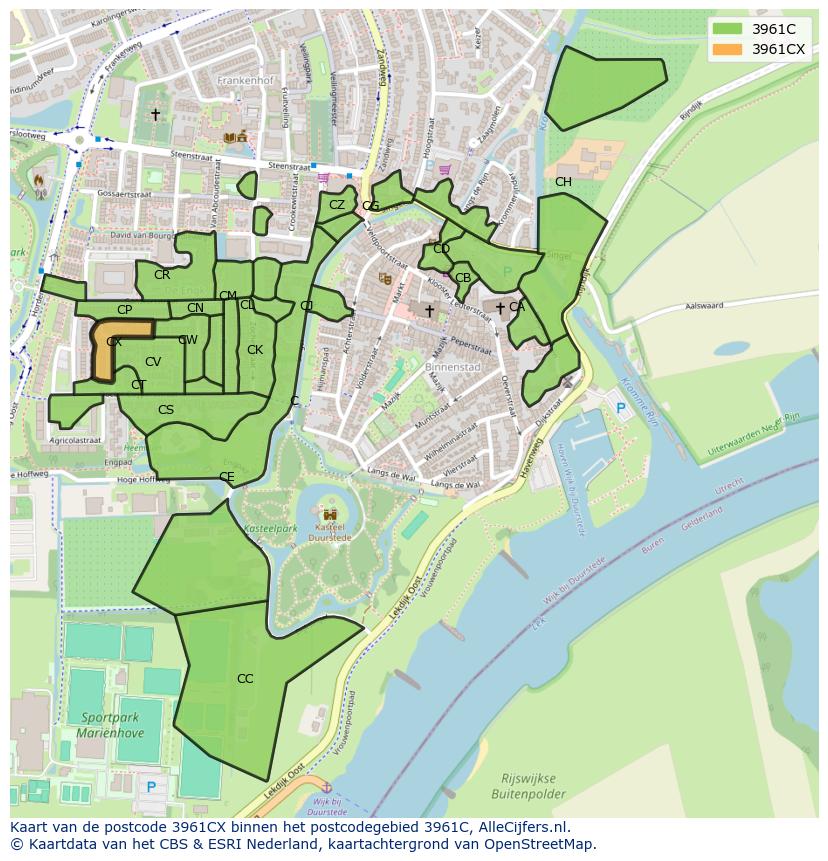 Afbeelding van het postcodegebied 3961 CX op de kaart.