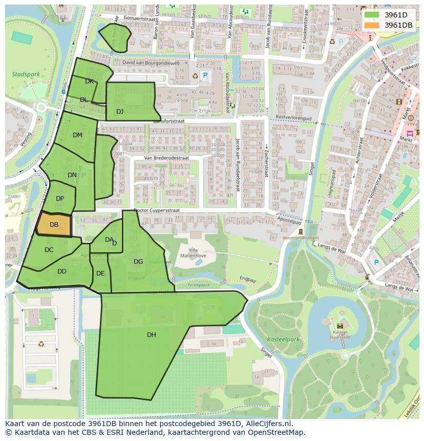 Afbeelding van het postcodegebied 3961 DB op de kaart.