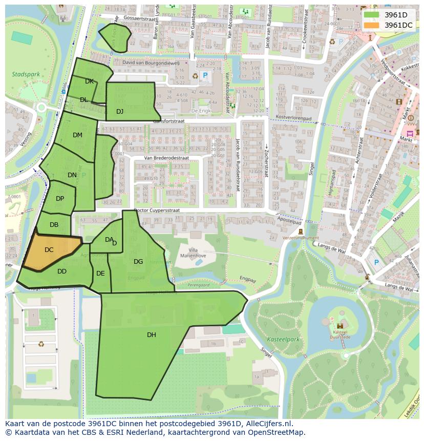 Afbeelding van het postcodegebied 3961 DC op de kaart.