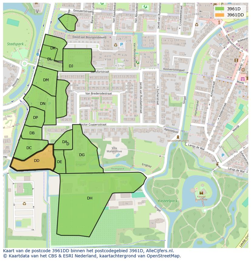 Afbeelding van het postcodegebied 3961 DD op de kaart.