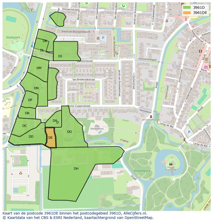 Afbeelding van het postcodegebied 3961 DE op de kaart.