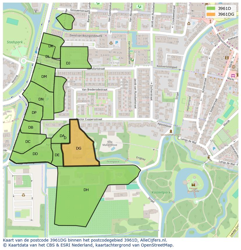 Afbeelding van het postcodegebied 3961 DG op de kaart.