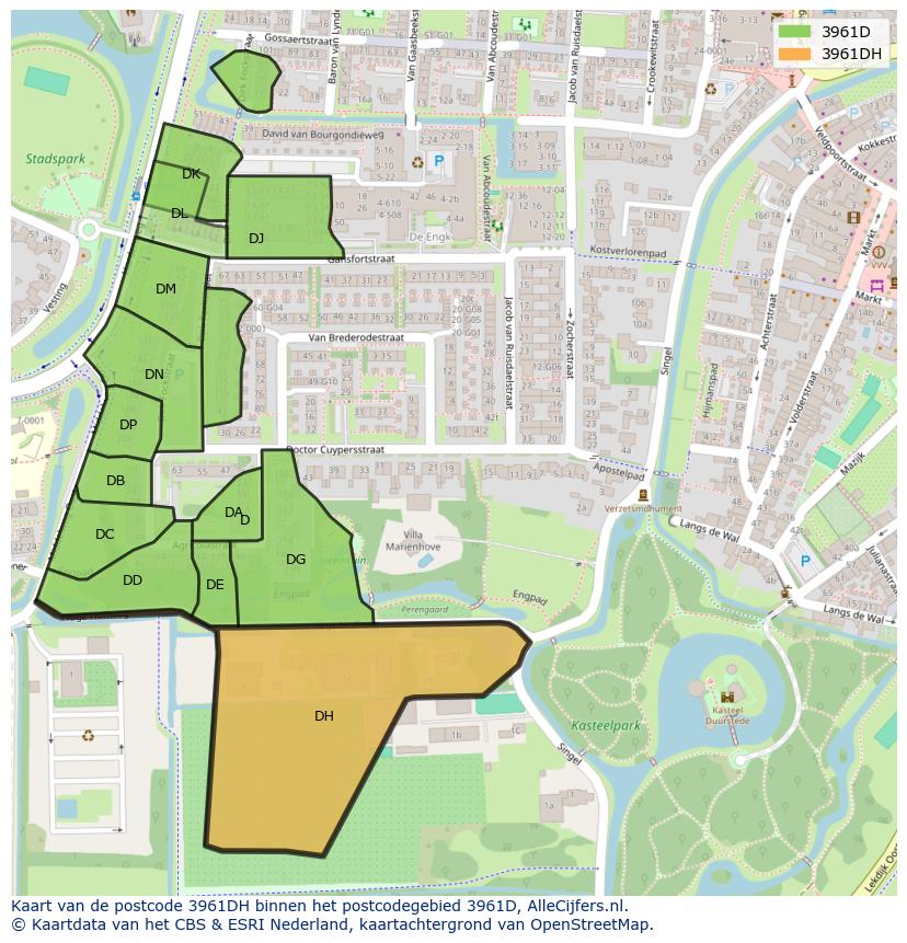 Afbeelding van het postcodegebied 3961 DH op de kaart.