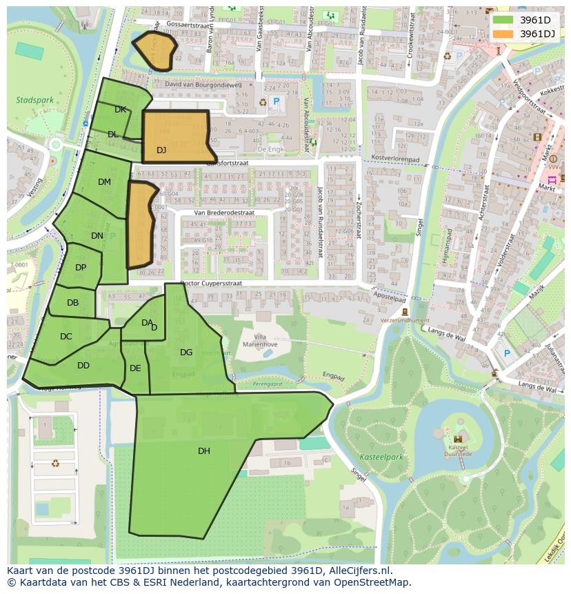 Afbeelding van het postcodegebied 3961 DJ op de kaart.