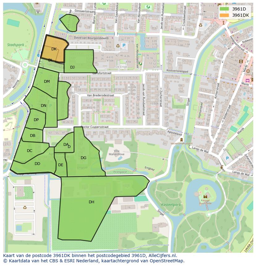Afbeelding van het postcodegebied 3961 DK op de kaart.