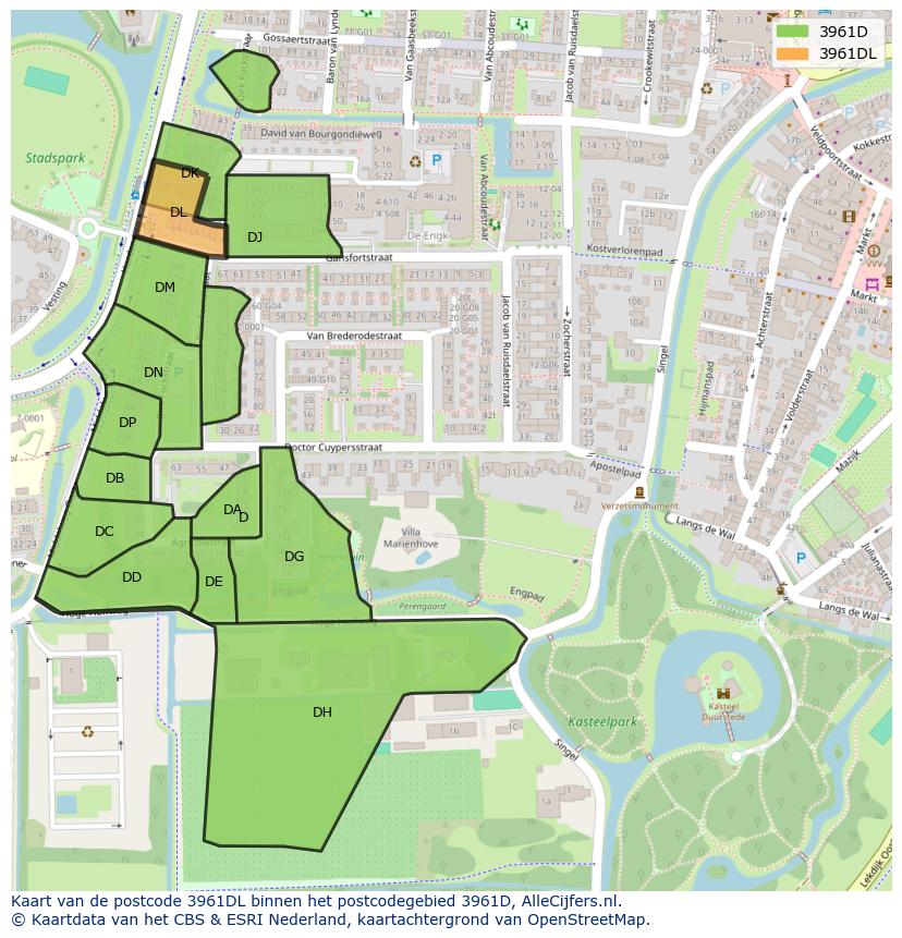 Afbeelding van het postcodegebied 3961 DL op de kaart.