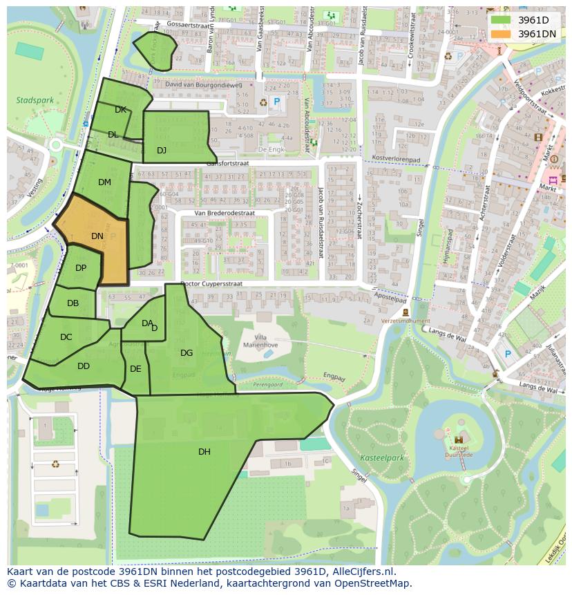 Afbeelding van het postcodegebied 3961 DN op de kaart.