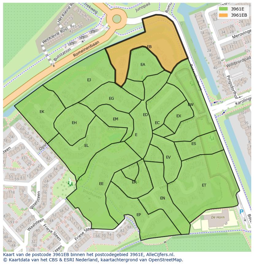 Afbeelding van het postcodegebied 3961 EB op de kaart.