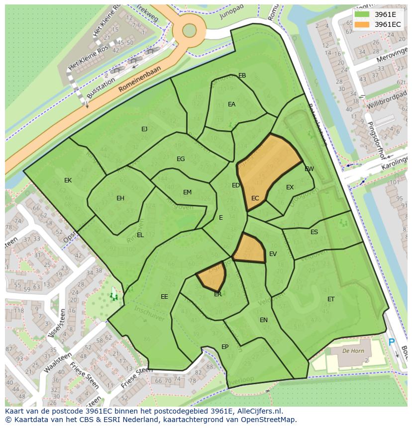 Afbeelding van het postcodegebied 3961 EC op de kaart.