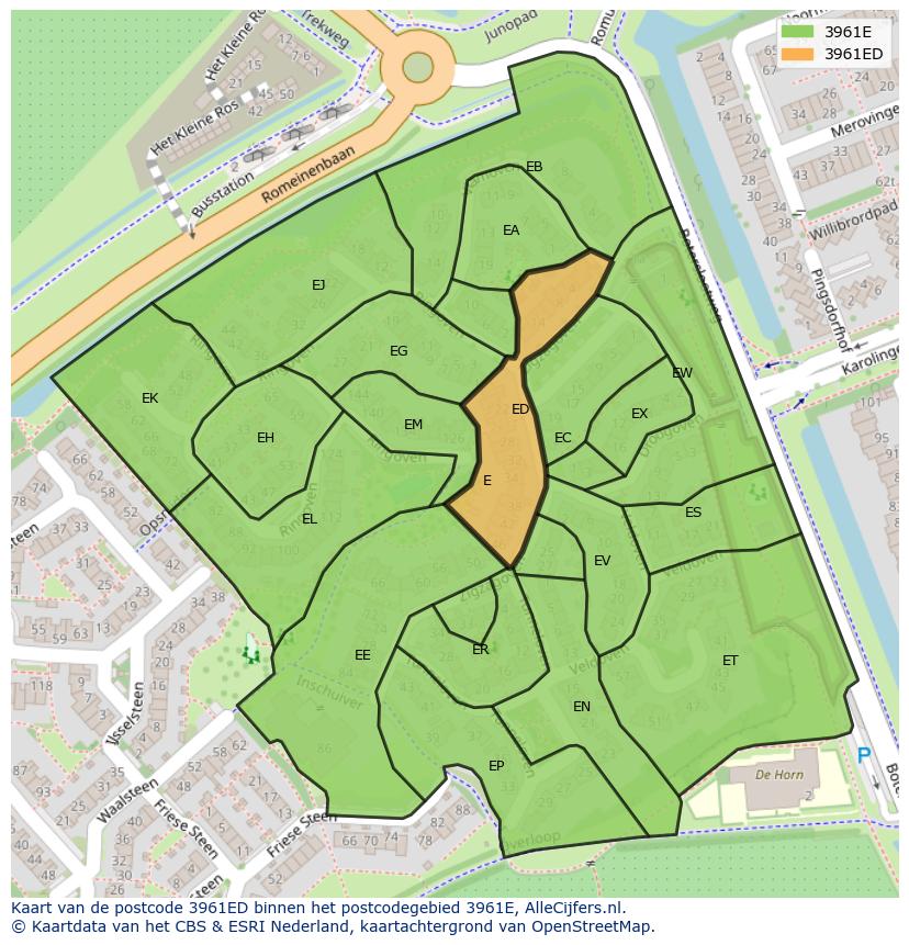 Afbeelding van het postcodegebied 3961 ED op de kaart.