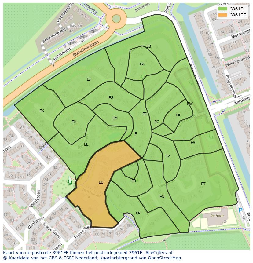 Afbeelding van het postcodegebied 3961 EE op de kaart.