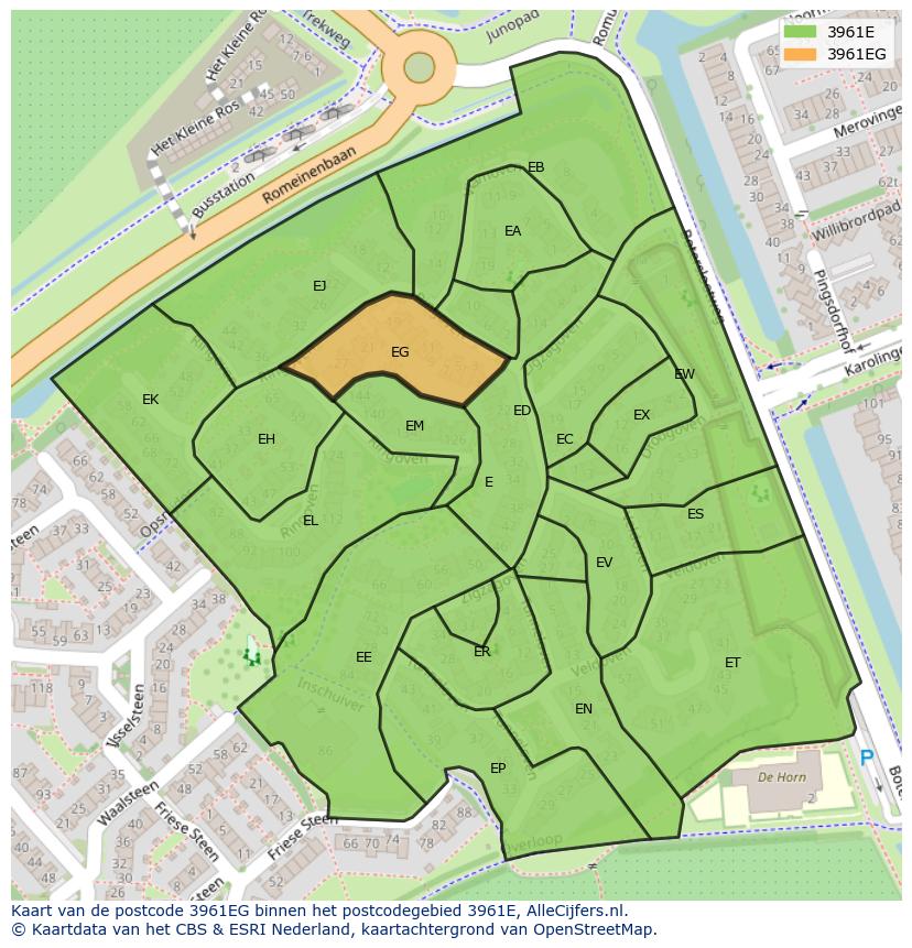 Afbeelding van het postcodegebied 3961 EG op de kaart.