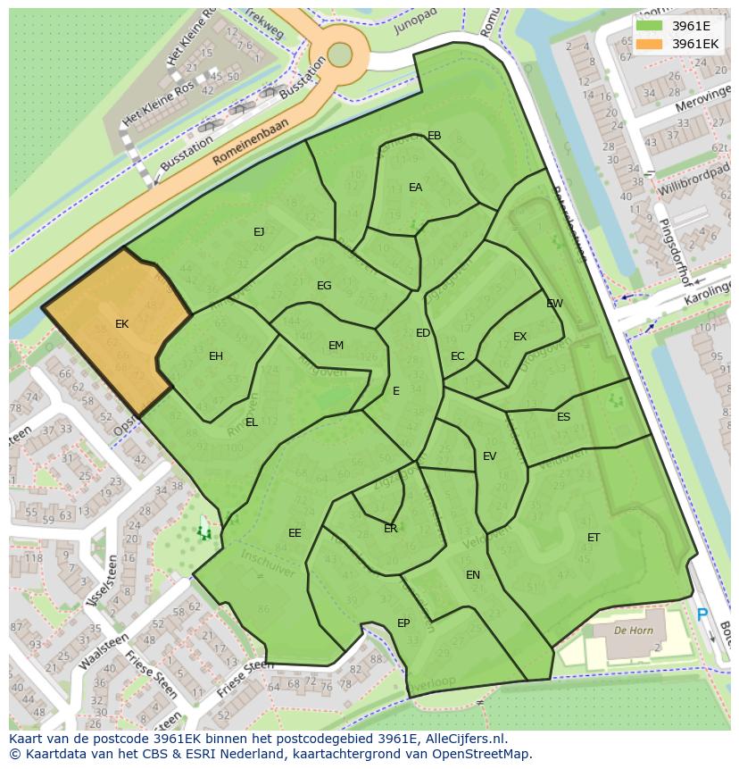 Afbeelding van het postcodegebied 3961 EK op de kaart.
