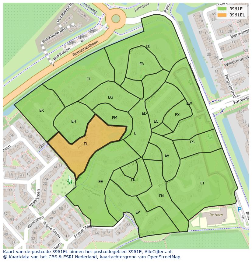 Afbeelding van het postcodegebied 3961 EL op de kaart.