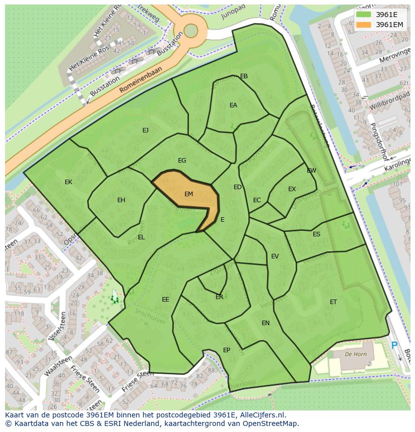 Afbeelding van het postcodegebied 3961 EM op de kaart.