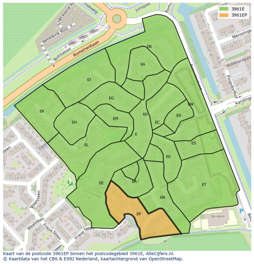 Afbeelding van het postcodegebied 3961 EP op de kaart.