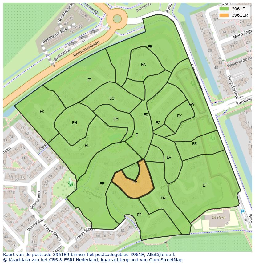 Afbeelding van het postcodegebied 3961 ER op de kaart.