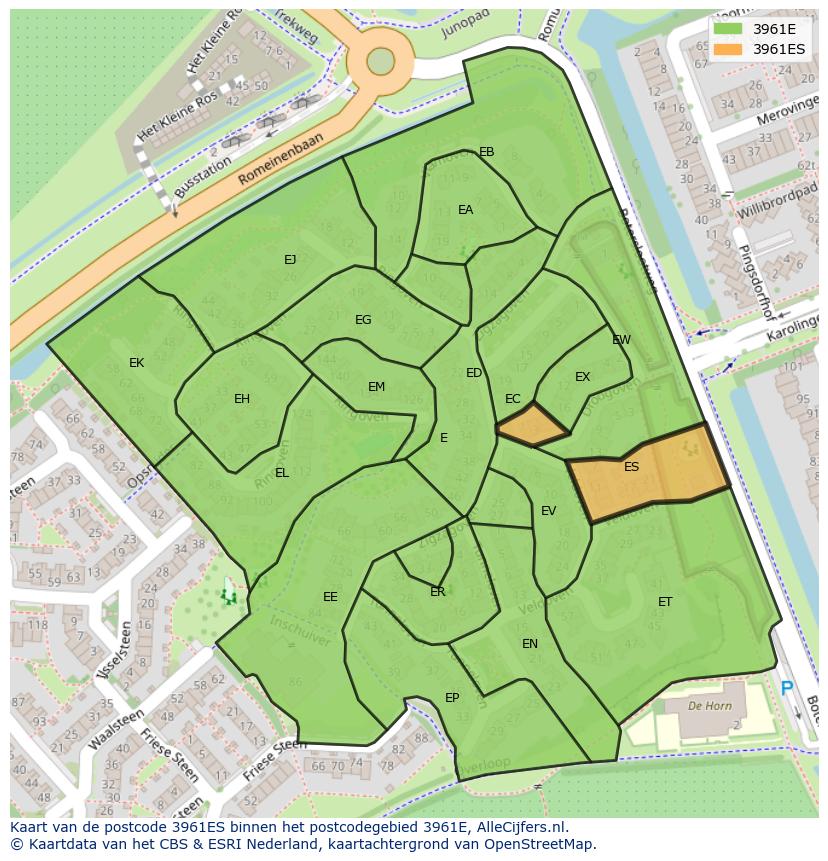 Afbeelding van het postcodegebied 3961 ES op de kaart.
