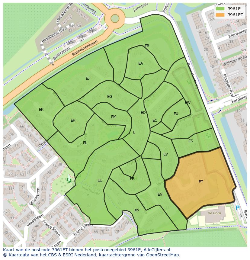 Afbeelding van het postcodegebied 3961 ET op de kaart.