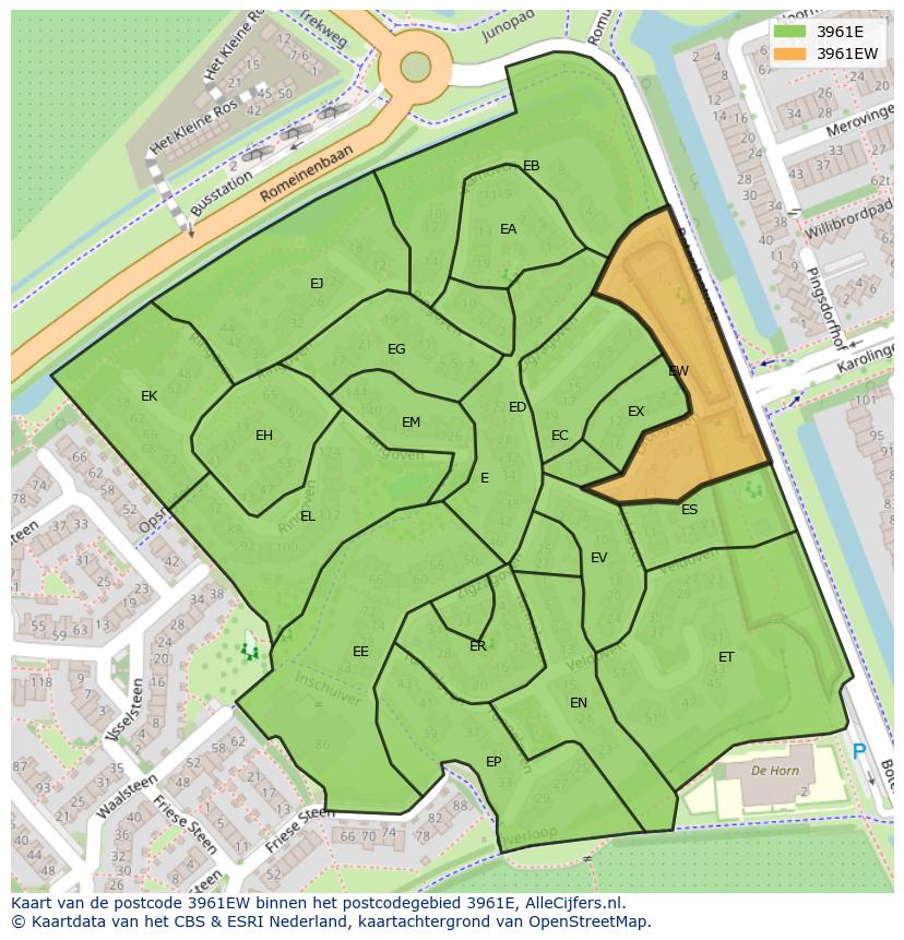 Afbeelding van het postcodegebied 3961 EW op de kaart.