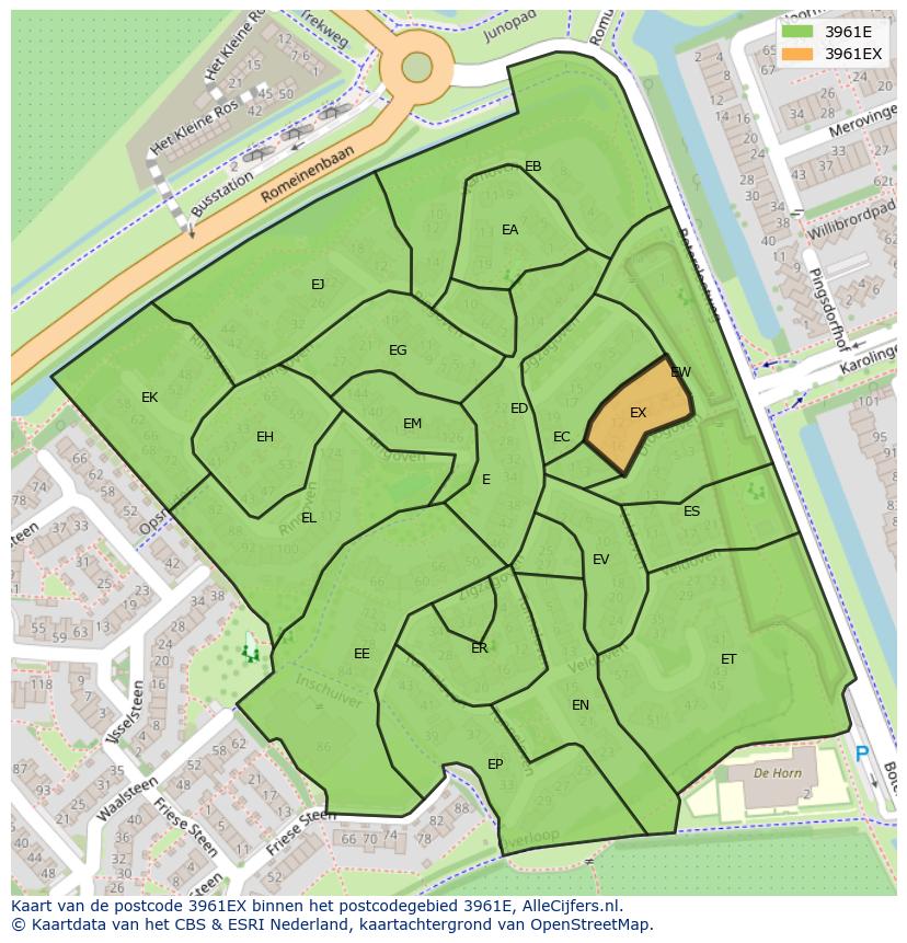 Afbeelding van het postcodegebied 3961 EX op de kaart.