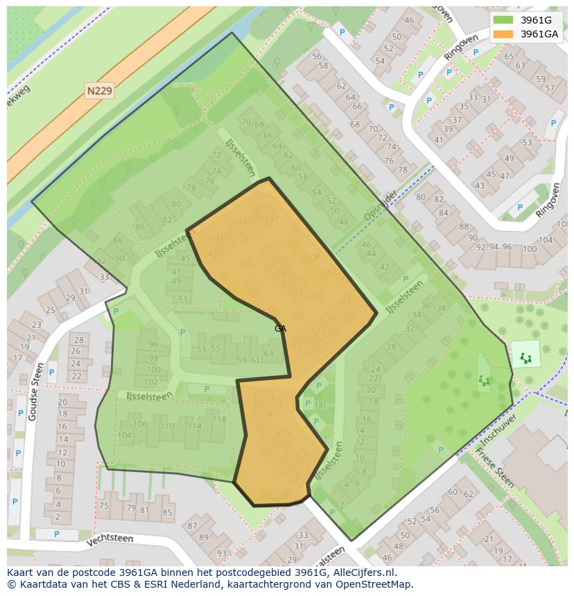 Afbeelding van het postcodegebied 3961 GA op de kaart.
