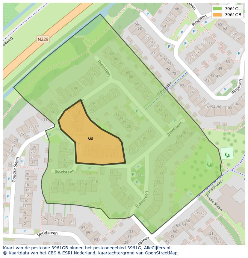 Afbeelding van het postcodegebied 3961 GB op de kaart.
