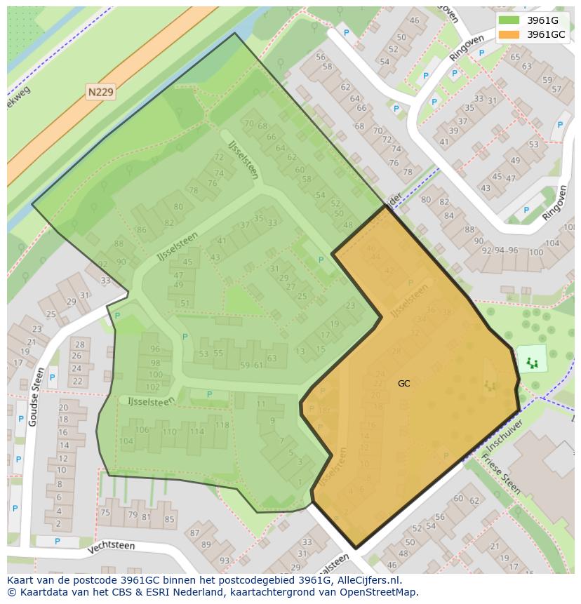 Afbeelding van het postcodegebied 3961 GC op de kaart.