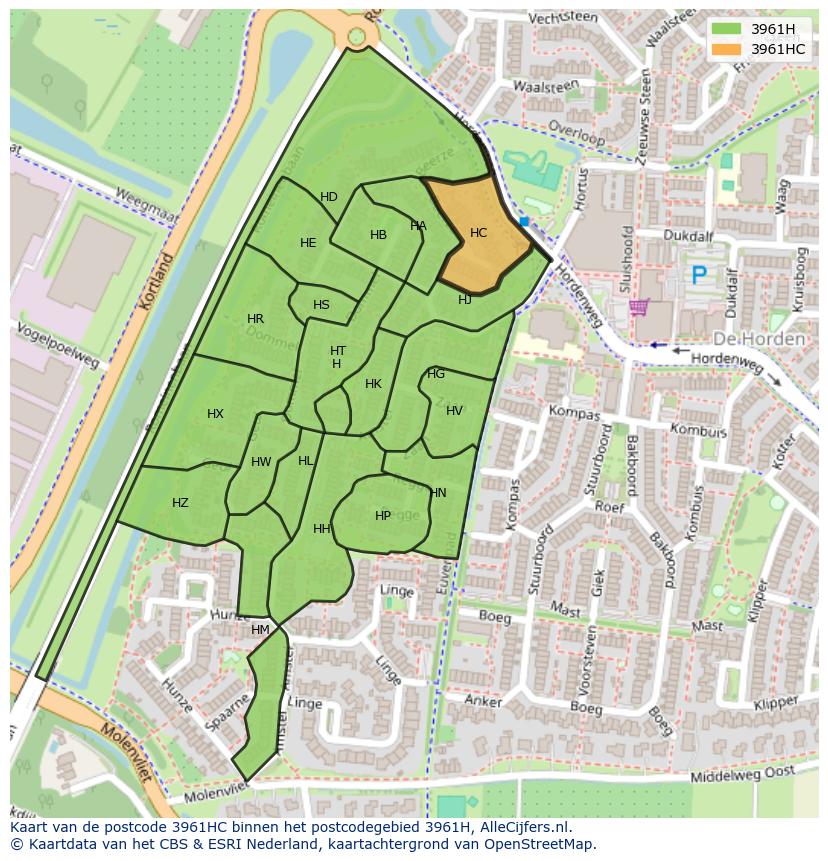 Afbeelding van het postcodegebied 3961 HC op de kaart.