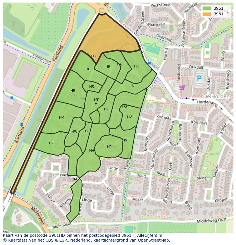 Afbeelding van het postcodegebied 3961 HD op de kaart.