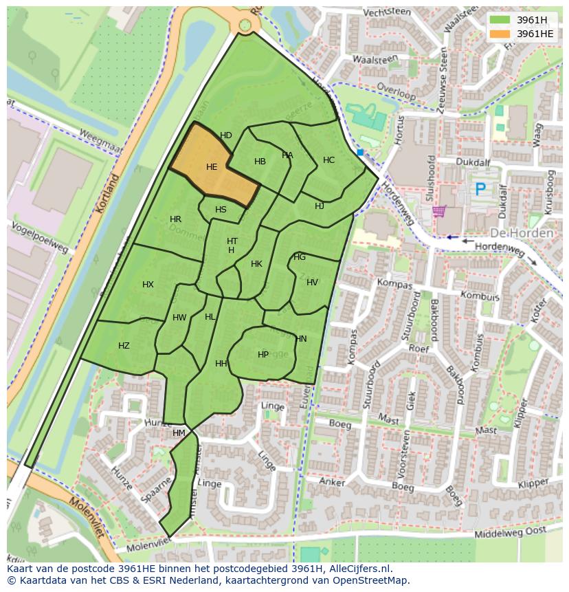 Afbeelding van het postcodegebied 3961 HE op de kaart.