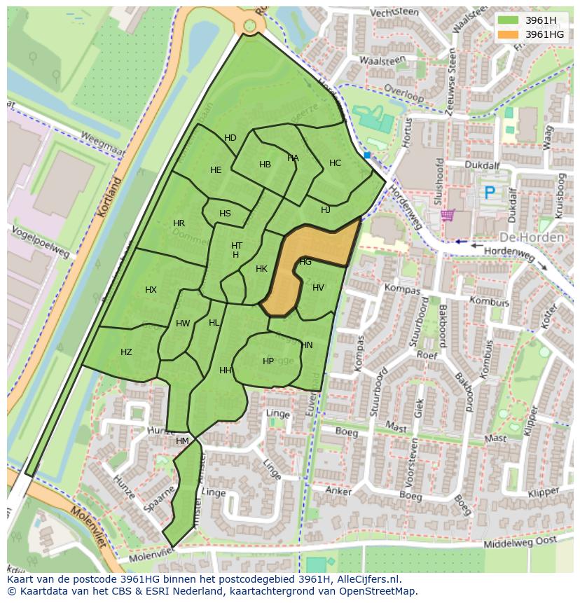 Afbeelding van het postcodegebied 3961 HG op de kaart.