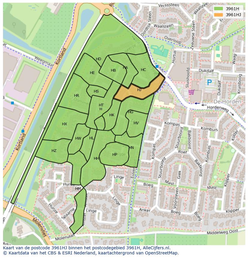 Afbeelding van het postcodegebied 3961 HJ op de kaart.