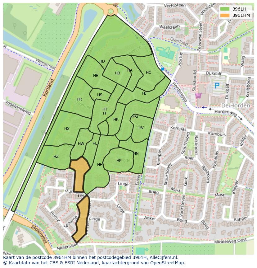 Afbeelding van het postcodegebied 3961 HM op de kaart.