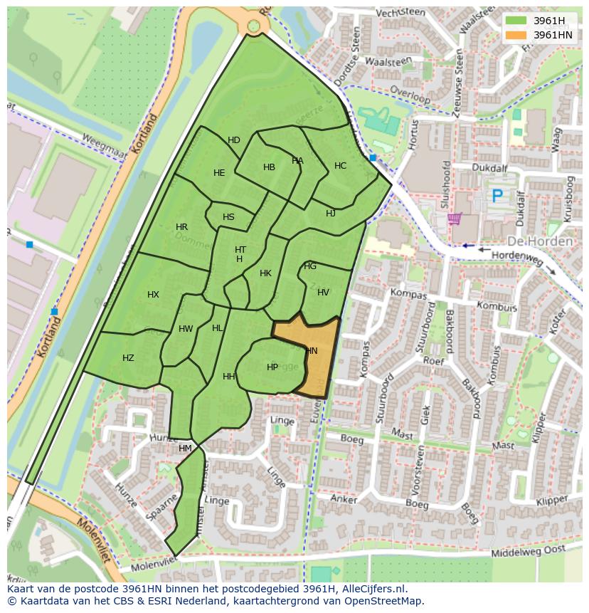 Afbeelding van het postcodegebied 3961 HN op de kaart.