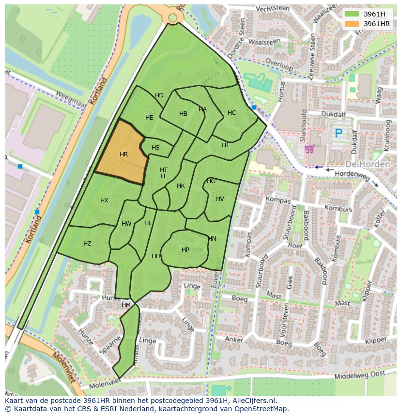 Afbeelding van het postcodegebied 3961 HR op de kaart.