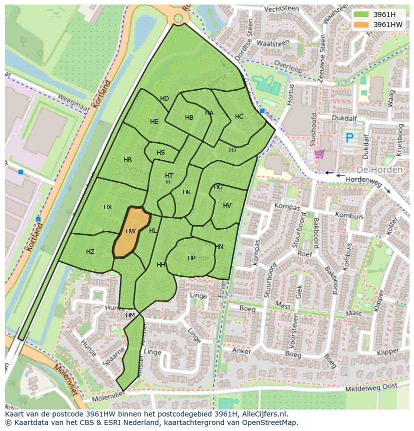 Afbeelding van het postcodegebied 3961 HW op de kaart.