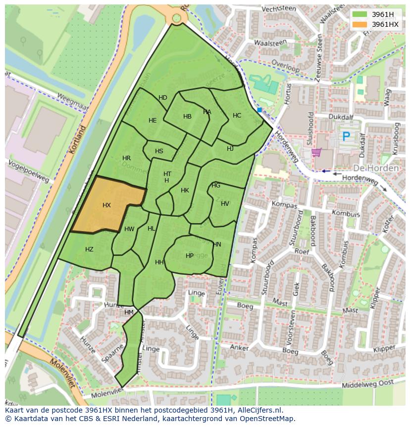 Afbeelding van het postcodegebied 3961 HX op de kaart.