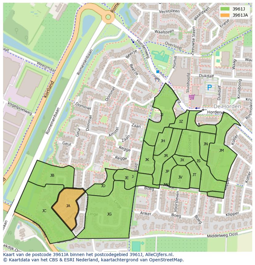 Afbeelding van het postcodegebied 3961 JA op de kaart.