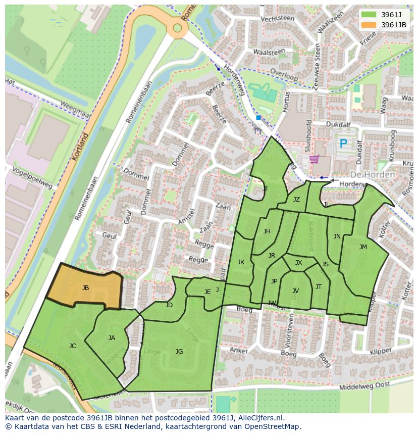 Afbeelding van het postcodegebied 3961 JB op de kaart.