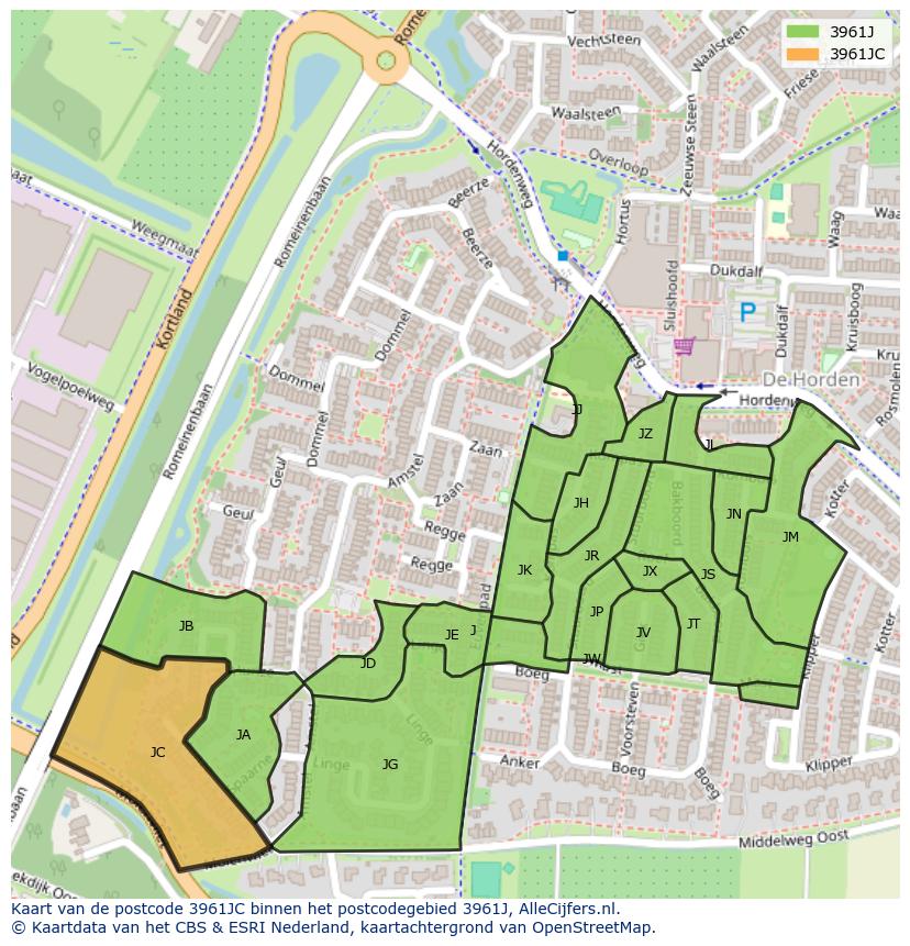 Afbeelding van het postcodegebied 3961 JC op de kaart.