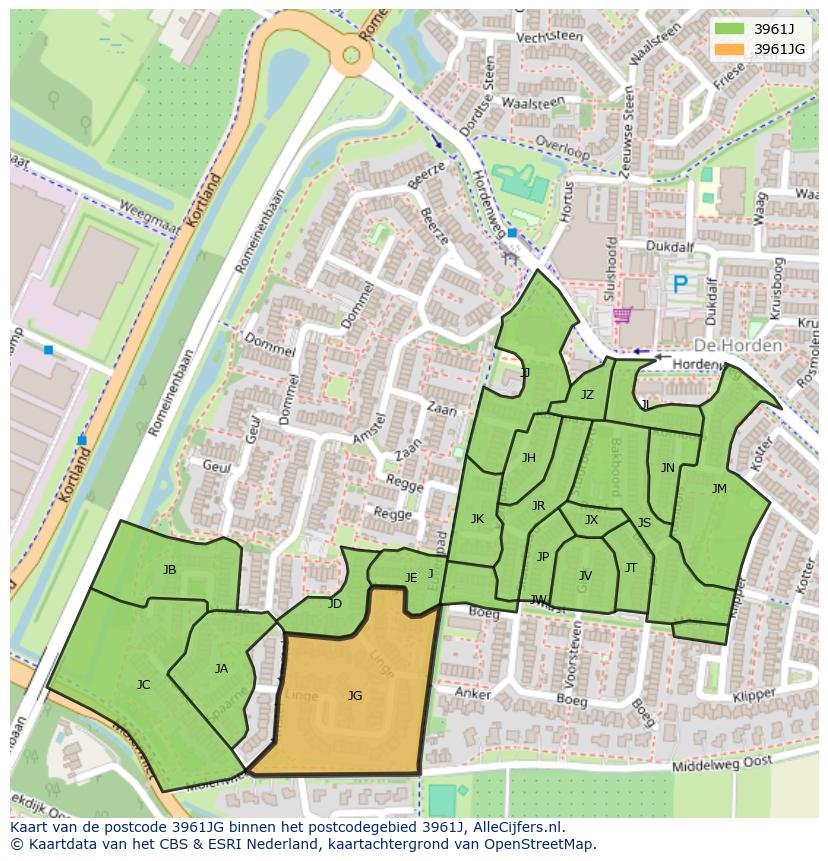 Afbeelding van het postcodegebied 3961 JG op de kaart.