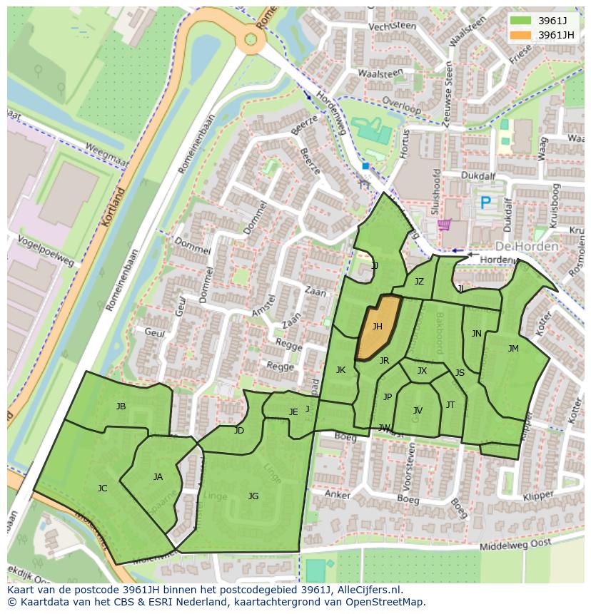 Afbeelding van het postcodegebied 3961 JH op de kaart.