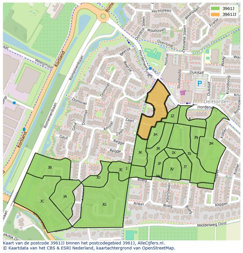 Afbeelding van het postcodegebied 3961 JJ op de kaart.