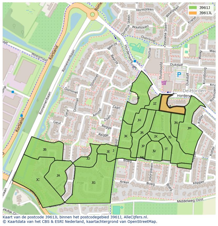 Afbeelding van het postcodegebied 3961 JL op de kaart.