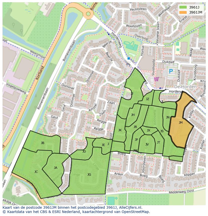 Afbeelding van het postcodegebied 3961 JM op de kaart.